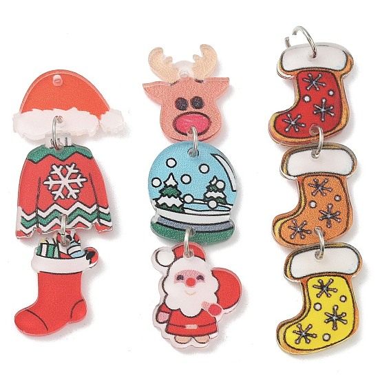 Большие акриловые подвески с рождественским принтом, с переходным кольцом из сплава