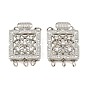 Rack Plating Brass Micro Pave Clear Cubic Zirconia Box Clasps, Cadmium Free & Lead Free, 2-Strand, 4-Hole, Square