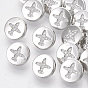 Brass Shank Buttons, with Micro Pave Cubic Zirconia, Flat Round with Airplane, Clear