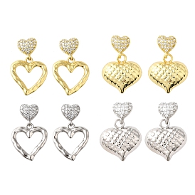 Серьги-гвоздики в форме сердца из латуни с микропаве из прозрачных кубических цирконий, без кадмия и без свинца, долговечный, стойки покрытие