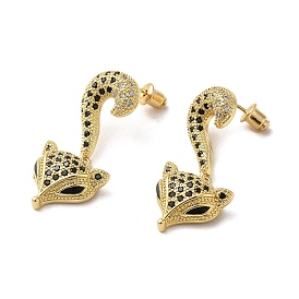 Fox Brass Dangle Stud Earrings, with Cubic Zirconia