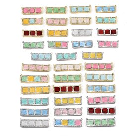 Brass Micro Pave Clear Cubic Zirconia Connector Charms, with Resin, Rectangle with Square Links, Rack Plating, Long-Lasting Plated, Cadmium Free & Lead Free