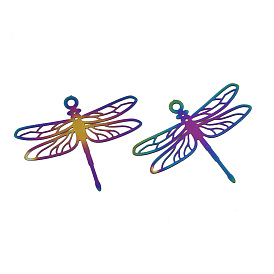 Ion Plating(IP) 201 Stainless Steel Filigree Pendants, Etched Metal Embellishments, Dragonfly