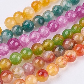 Two Tone Natural White Jade Bead Strands, Dyed, Round