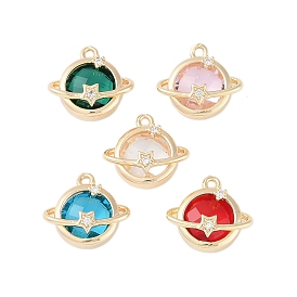 Golden Plated Brass Pendans, with Clear Cubic Zirconia and Glass, Planet Charms