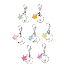 Acrílico transparente con adornos colgantes de vidrio, con broches de aleación, la luna y las estrellas, plata antigua y platino