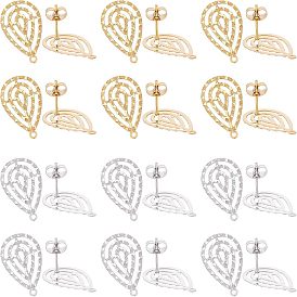 24 шт. 2 цвета 304 детали серьги-гвоздики из нержавеющей стали, с петлей, слеза