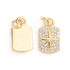 Brass Micro Pave Cubic Zirconia Pendants, with Jump Ring, Rectangle with Star