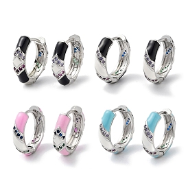 Brass Micro Pave Cubic Zirconia Hoop Earrings, Enamel Earrings for Women, Platinum