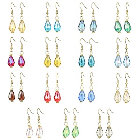 15 Pair 15 Color Glass Teardrop Dangle Earrings, with 304 Stainless Steel Earring Pins