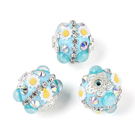 Полимерные глины из горного хрусталя из Индонезии, круглый и цветочный, цепочки из стекла, сплава и железа со стразами, бусины из смолы и акрила со стразами