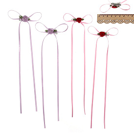 600Pcs 2 Colors Light Purple & Pink Ribbon Bowknot Alligator Hair Clips Set, with Iron Clips, For Women Girls