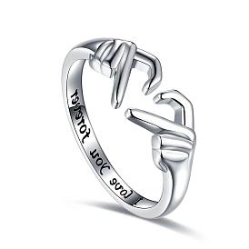 Alloy Hand Heart Open Cuff Ring, Word I Love You Forever Rnig for Valentine's Day