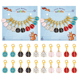 Маркеры петель божьей коровки, подвески из сплава эмали крючком с застежкой-лобстером, маркер с замком и кольцом с подвеской в виде винного бокала