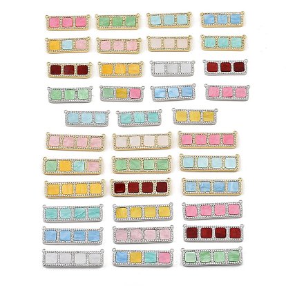 Brass Micro Pave Clear Cubic Zirconia Connector Charms, with Resin, Rectangle with Square Links, Rack Plating, Long-Lasting Plated, Cadmium Free & Lead Free