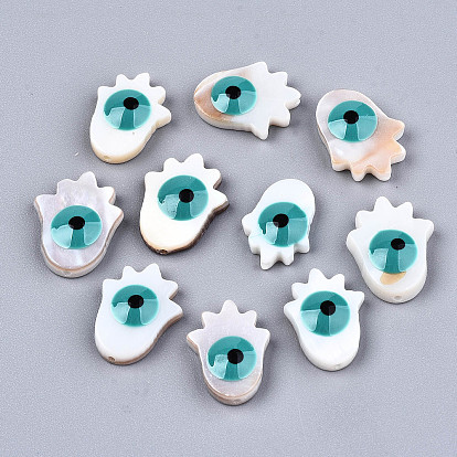 Естественных пресноводных стеклянные бусы, с эмалью, hamsa рука / рука fatima / рука miriam со сглазом