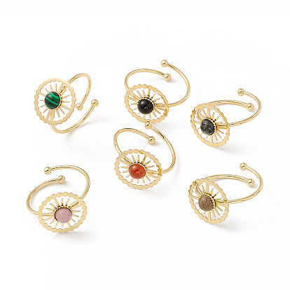 Кольцо-манжета с открытым солнцем и драгоценными камнями, Позолоченные 304 украшения из нержавеющей стали с ионным покрытием (IP) для женщин