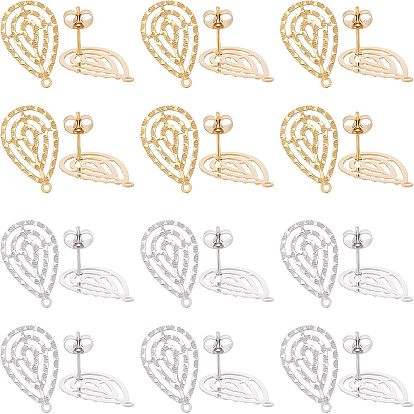 24 шт. 2 цвета 304 детали серьги-гвоздики из нержавеющей стали, с петлей, слеза
