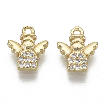 Brass Micro Pave Clear Cubic Zirconia Charms, Nickel Free, Angel