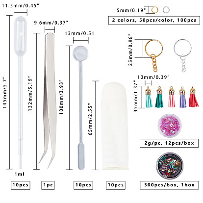 Olycraft DIY Keychain Making, with Iron Split Key Rings, 304 Stainless Steel Tweezers, Faux Suede Tassel Pendants, Silicone Molds and Sequins/Paillette
