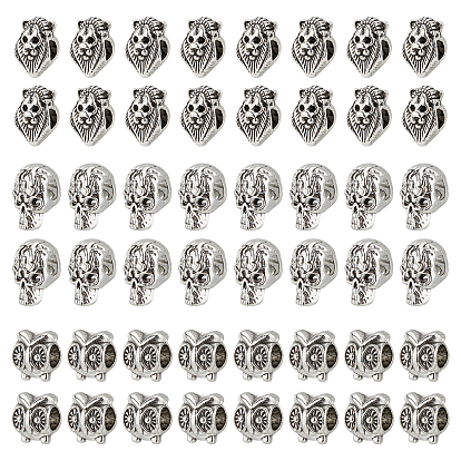 60Pcs 3 Style Alloy European Beads, Large Hole Beads