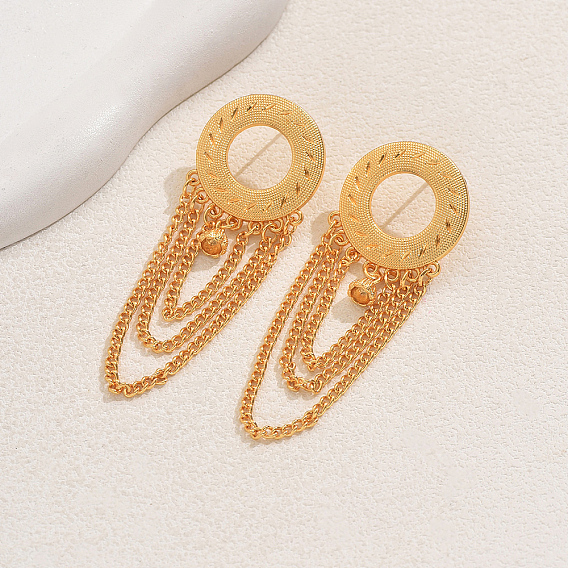 Плоские круглые с подвеской-цепочкой из сплава серьги-гвоздики