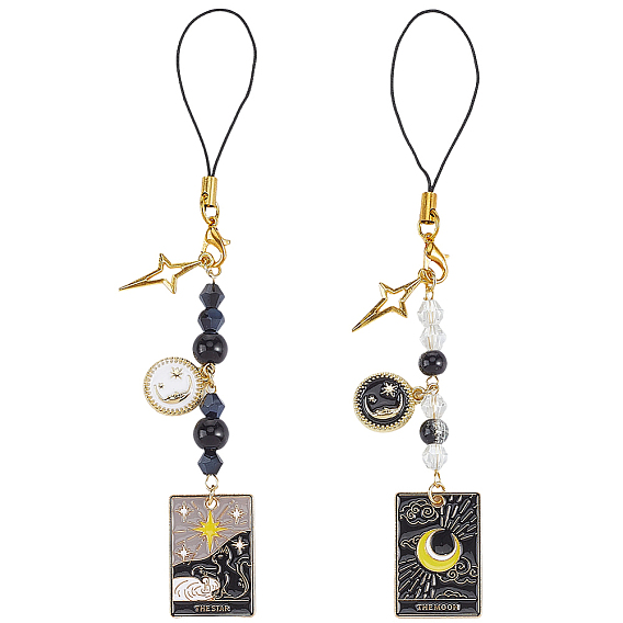 2pcs bracelets mobiles en alliage et verre, lune avec étoile, tarot charme