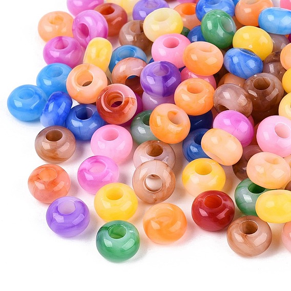 Двухцветные акриловые европейские бусины, рондель, большое отверстие шарик