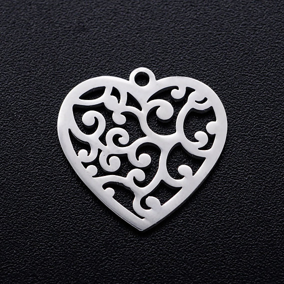 201 Stainless Steel Pendants, Heart with Cirrus