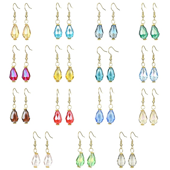 15 пара 15 серьги с подвесками из цветного стекла в виде слезинок, со 304 шпильками для серег из нержавеющей стали