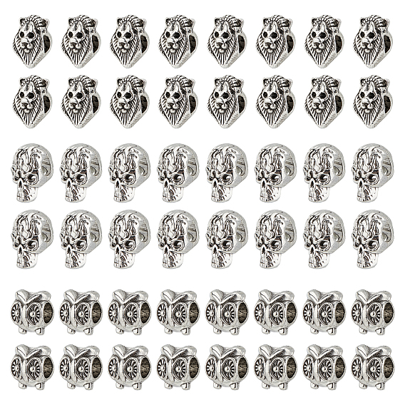 60Pcs 3 Style Alloy European Beads, Large Hole Beads