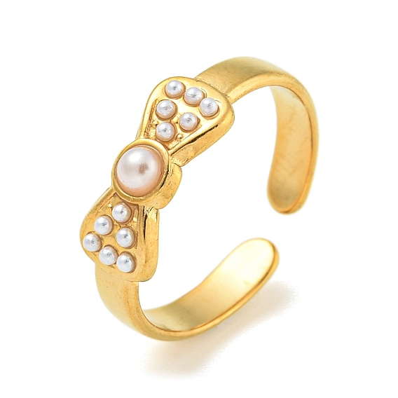 Ионное покрытие (ip) 304 манжета из нержавеющей стали открытые кольца, с ABS имитации жемчуга, украшения для женщин, бантом