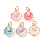 Brass Enamel Pendants, Shell Shape Charms, with Plastic Pearl