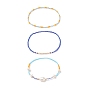 3Pcs 3 Style Natural Pearl & Glass Seed Beaded Stretch Bracelets Set for Women