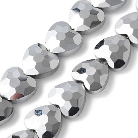 Стеклянные бусины с гальваническим покрытием , полное покрытие, граненые, сердце