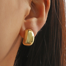 Minimalist Gold Water Drop Earrings with C-Shaped Hoops - High-End Metal Ear Accessories