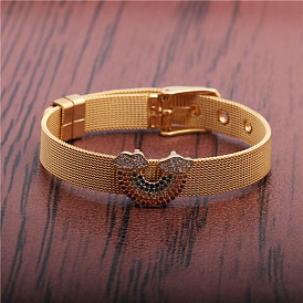 Bracelet en acier inoxydable avec bracelet arc-en-ciel en zircon micro-incrusté - style européen et américain
