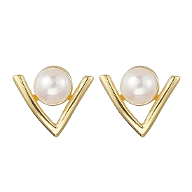 Natural Pearl Stud Earrings, with Sterling Silver Findings, Letter V