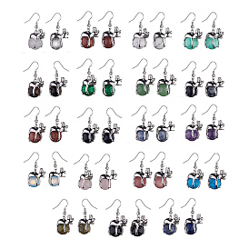 Natural & Synthetic Mixed Gemstone Frog Dangle Earrings, Platinum Brass Jewelry for Women