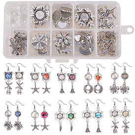 DIY серьги решений, Настройки разъем сплава кабошон тибетском стиле, Прозрачные стеклянные кабошоны, железные прыгающие кольца и латунные крючки для серьги