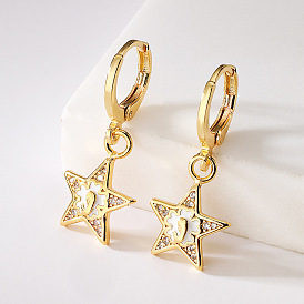 18K Gold Plated Virgin Mary Geometric Earrings with Zirconia Stones for Women