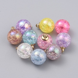 Акриловые подвески с прозрачным кракелем цвета Bubblegum ab, с пластиковыми подвесками ccb, круглые, золотой свет