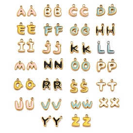 26pcs 304 breloques en émail en acier inoxydable, lettre a ~ z charme, réel 14 k plaqué or