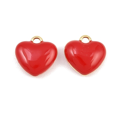 Brass with Red Enamel Charms, Heart Charms, Rack Plating, Long-Lasting Plated, Lead Free & Cadmium Free