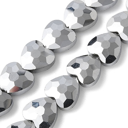 Стеклянные бусины с гальваническим покрытием , полное покрытие, граненые, сердце