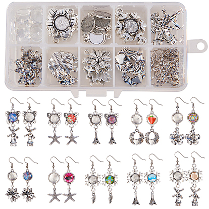 DIY серьги решений, Настройки разъем сплава кабошон тибетском стиле, Прозрачные стеклянные кабошоны, железные прыгающие кольца и латунные крючки для серьги