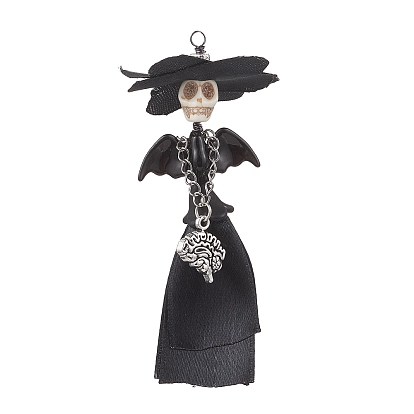 Большие подвески на Хэллоуин из полиэстера, сплава, синтетической бирюзы и латуни, ведьма с мозгом