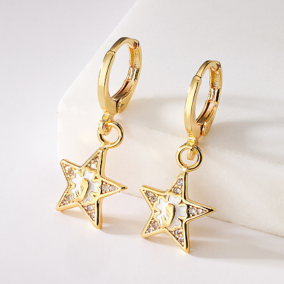 18K Gold Plated Virgin Mary Geometric Earrings with Zirconia Stones for Women
