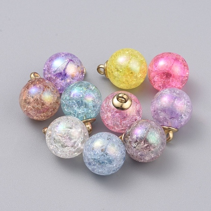 Акриловые подвески с прозрачным кракелем цвета Bubblegum ab, с пластиковыми подвесками ccb, круглые, золотой свет