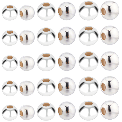 60 шт. 3 стили 925 бусины из стерлингового серебра, круглые